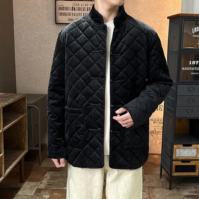 加荣 中国风丽复古菱形格棉新中式宽松唐装盘扣汉服休闲百搭棉衣慵懒感时尚高级感棉服 男女同款