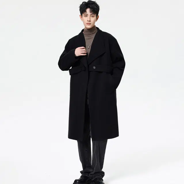 加荣 英伦风复古中长款潮牌休闲慵懒纯色大衣 男女同款