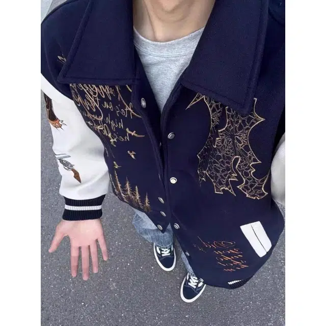 加荣 国潮美式字母刺绣棒球服男款秋季高街宽松上衣男装时尚高端飞行员夹克男士小众设计感开衫外衣男高级感痞帅休闲外套 男女同款