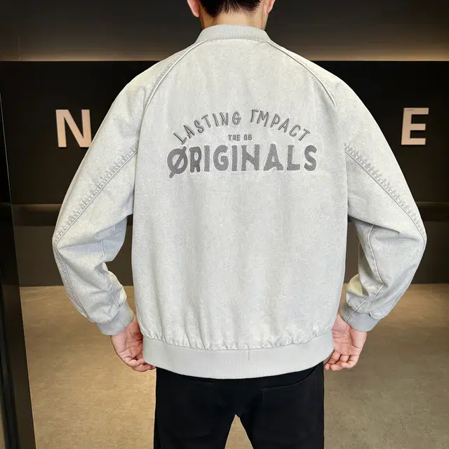 加荣 莱赛尔天丝牛仔衣秋季时尚高端休闲男装潮牌痞帅棒球服男士刺绣字母设计夹克男款宽松百搭上衣男小众慵懒风松弛感外套 男女同款