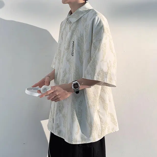 加荣 美式凉感透气休闲短袖衬衣外套男夏季薄款潮牌情侣款宽松衬衫 男女同款