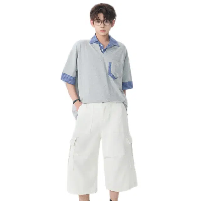 加荣 美式复古多口袋男夏季薄款透气潮牌青少年户外出行百搭宽松慵懒松弛感直筒阔腿七分中裤外穿工装短裤 男女同款