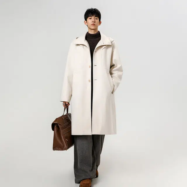 加荣 美式中长款毛呢时尚高档宽松休闲痞帅潮流通勤长袖大衣 男女同款
