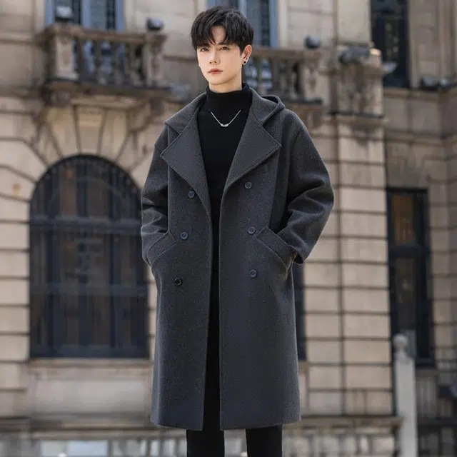 加荣 中长款宽松休闲毛呢秋季高级感连帽衣衫通勤百搭潮流时尚简约基础款大衣 男女同款