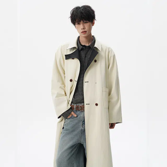 加荣 美式拼接两面穿宽松休闲中长款过膝立领英伦风百搭青少年痞帅小众高级风衣 男女同款
