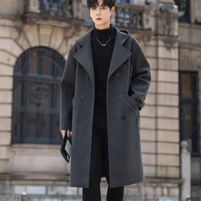 加荣 中长款宽松休闲毛呢秋季高级感连帽衣衫通勤百搭潮流时尚简约基础款大衣 男女同款
