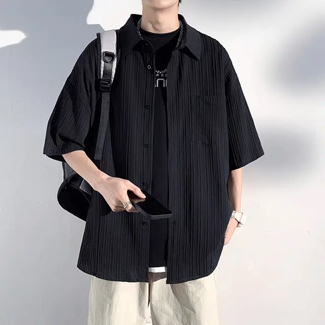 加荣 短袖透气休闲速干薄款潮牌痞帅七分巴洛克服外套衬衫 男女同款