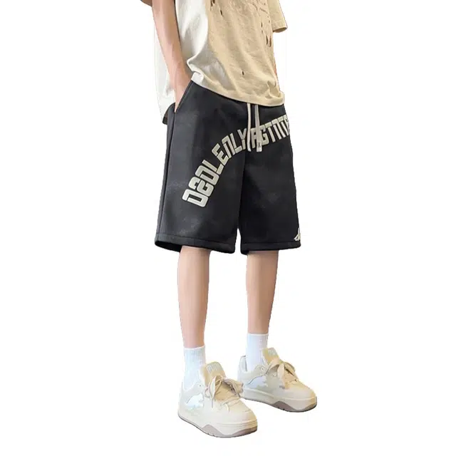 加荣 轻薄透气美式潮牌百搭宽松外穿字母发泡印花青少年日常出行休闲短裤 男女同款