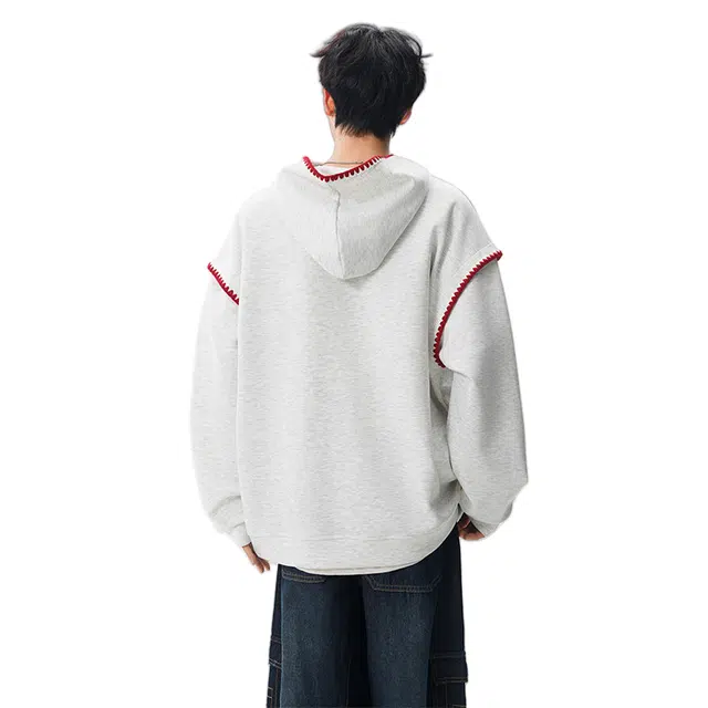 加荣 春秋日常舒适高级感满满的少年感百搭设计感时尚衣服连帽贝壳绣花麦穗提花大码闲简约宽松情侣上衣卫衣 男女同款
