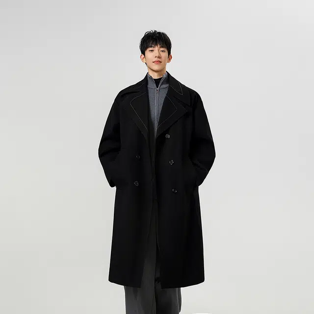 加荣 高级感美式撞色设计时尚潮流休闲百搭中长款过膝加厚慵懒风松弛感风衣 男女同款