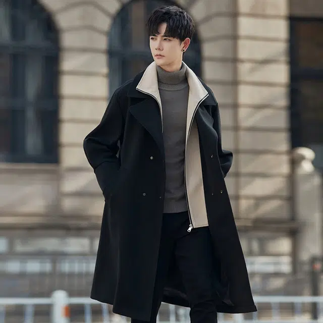 加荣 毛呢中长款英伦风秋季高级感过膝假两件呢子设计休闲百搭大衣 男女同款