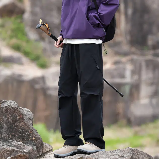 加荣 宽松直筒休闲裤潮牌帅气户外登山裤青少年山系徒步阔腿裤日系复古纯色长裤设计感工装裤 男女同款