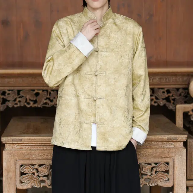 加荣 中国风秋季男士夹克宽松唐装立领提花改良汉服休闲男款复古潮流青少年上衣男装时尚国潮居士服男百搭高级感中山装外套 男女同款