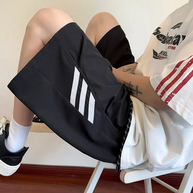 加荣 美式条纹运动男夏季薄款透气高街痞帅青少年篮球中裤潮牌百搭五分休闲短裤 男女同款