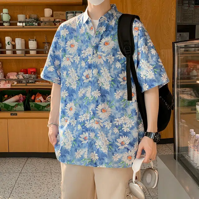 加荣 夏威夷薄款透气潮高级感潮牌痞帅小众设计感舒适青少年多巴胺宽松衬衣短袖衬衫 男女同款