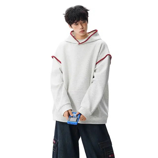 加荣 春秋日常舒适高级感满满的少年感百搭设计感时尚衣服连帽贝壳绣花麦穗提花大码闲简约宽松情侣上衣卫衣 男女同款