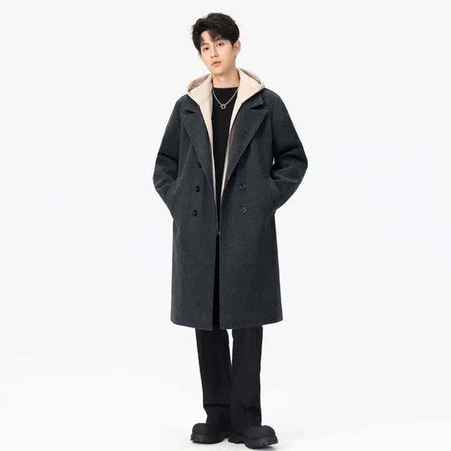 加荣 假两件毛呢中长款时尚高级感高街百搭痞帅潮牌宽松休闲情侣大衣 男女同款