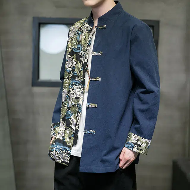 加荣 中国风棉麻亚麻复古拼接设计唐装青少年痞帅中山装盘扣立领汉服时尚高端道士服休闲百搭夹克外套 男女同款