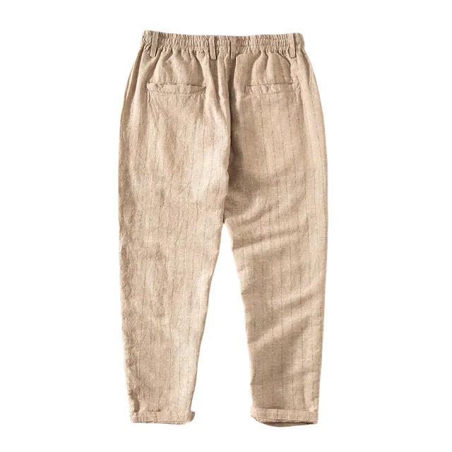 加荣 亚麻九分裤夏季薄款透气夏天凉感舒适新中式条纹裤中国风复古小脚裤夏日清凉松紧腰九分休闲裤 男女同款