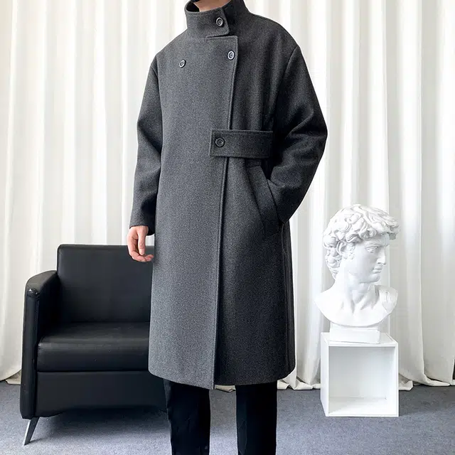 加荣 中长款英伦风宽松慵懒痞帅潮牌纯色长袖大衣 男女同款