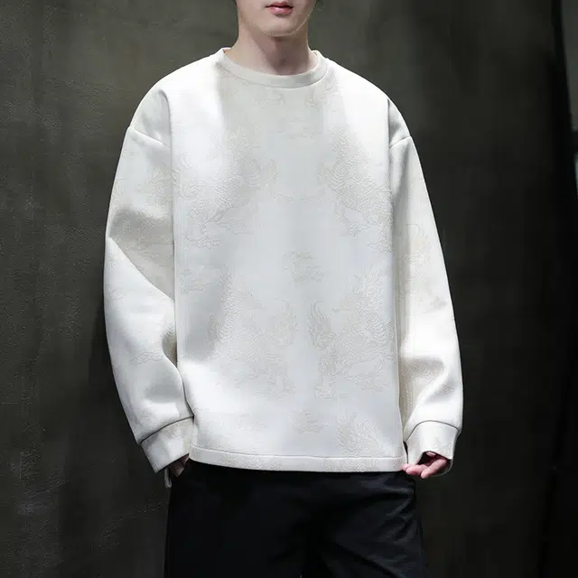 加荣 新中式唐装卫衣秋季男宽松国潮圆领男款潮流百搭高级感外套男装扎染设计修身长袖体恤男生时尚复古男外穿秋装痞帅风上衣 男女同款