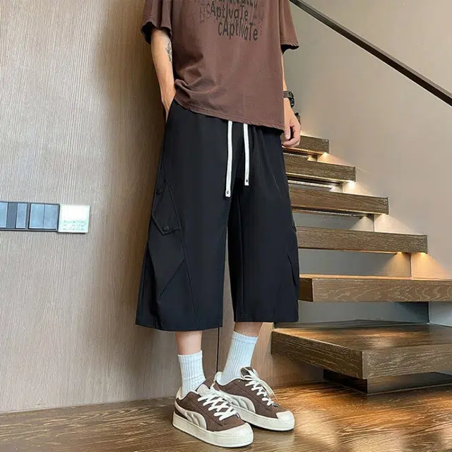 加荣 美式伞兵薄款冰丝透气速干垂感直筒休闲大码过膝潮流百搭七分裤工装短裤 男女同款