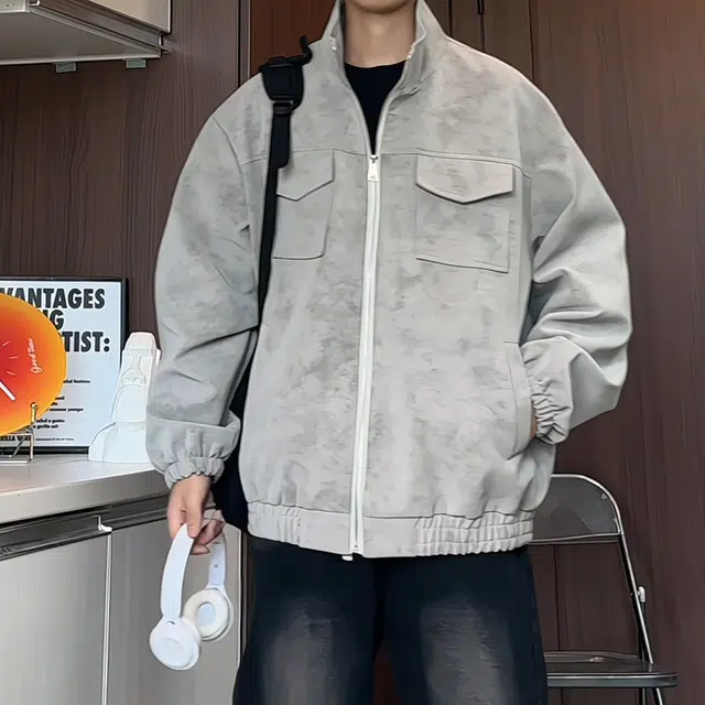 加荣 美式复古扎染高级感立领机车飞行员工装小众设计感多口袋休闲宽松痞帅潮流百搭夹克外套 男女同款