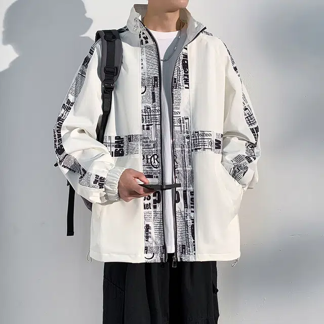 加荣 美式高街立领外套春秋男款宽松休闲开衫上衣高级感字母设计男装青少年潮流痞帅户外穿搭防风运动服秋冬高端帅气男士夹克 男女同款