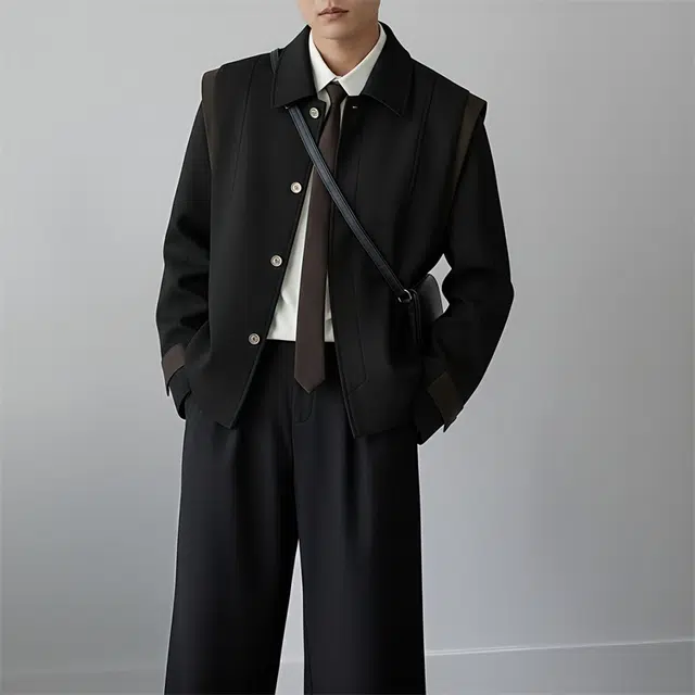 加荣 秋季小香风飞肩夹克男生小众设计感上衣男装时尚百搭翻领长袖外衣男款痞帅高级感解构机车服男高端拼接撞色外套 男女同款