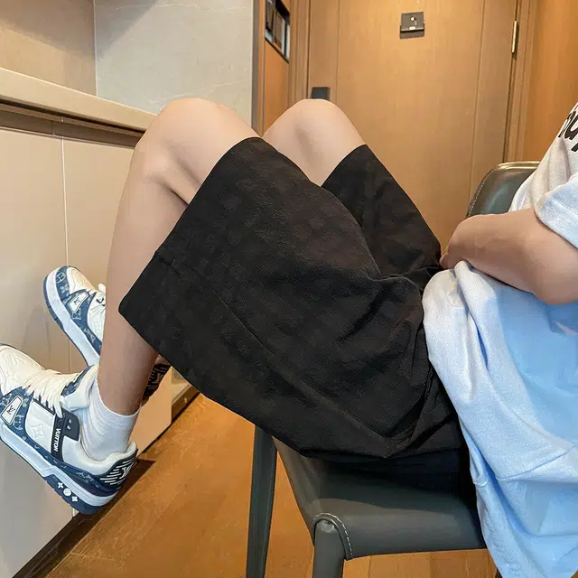 加荣 薄款透气刺绣沙滩裤冰丝速干潮流宽松夏季五分休闲短裤 男女同款