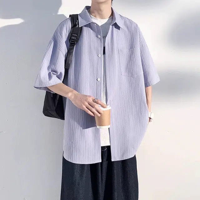 加荣 短袖透气休闲速干薄款潮牌痞帅七分巴洛克服外套衬衫 男女同款