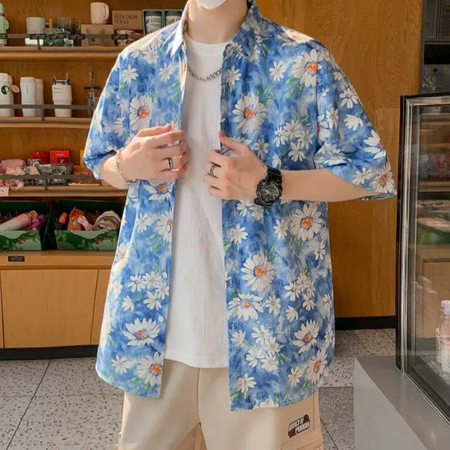 加荣 夏威夷薄款透气潮高级感潮牌痞帅小众设计感舒适青少年多巴胺宽松衬衣短袖衬衫 男女同款