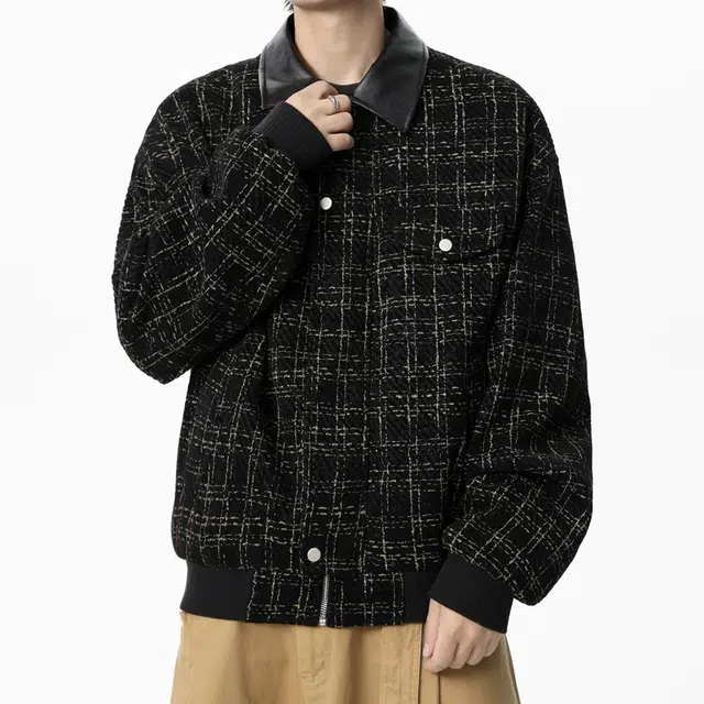 加荣 美式高街复古潮流男士款夹克城市机能风条纹百搭痞帅长袖男款秋季翻领小香风男上衣时尚宽松男落肩袖男外套 男女同款