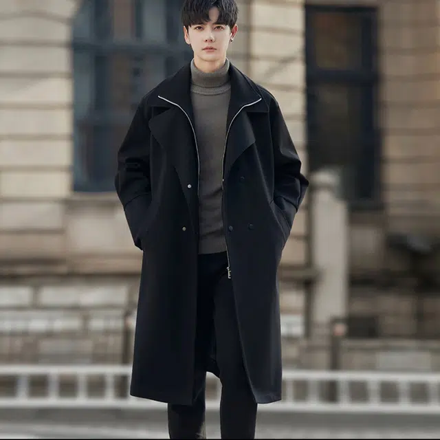 加荣 假两件宽松休闲痞帅英伦风百搭中长款大衣 男女同款