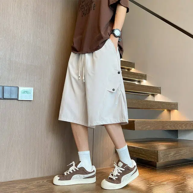 加荣 男夏季薄款透气美式篮球运动速干裤子设计感褶皱五分裤工装短裤 男女同款