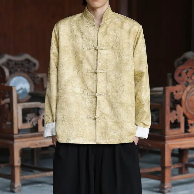 加荣 中国风秋季男士夹克宽松唐装立领提花改良汉服休闲男款复古潮流青少年上衣男装时尚国潮居士服男百搭高级感中山装外套 男女同款