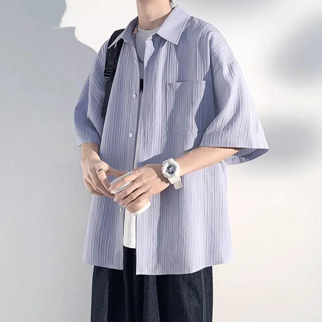 加荣 短袖透气休闲速干薄款潮牌痞帅七分巴洛克服外套衬衫 男女同款