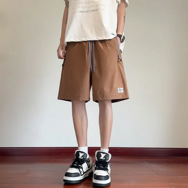 加荣 百塔美式复古拼接户外宽松五分休闲短裤 男女同款