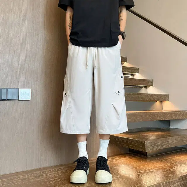 加荣 美式伞兵薄款冰丝透气速干垂感直筒休闲大码过膝潮流百搭七分裤工装短裤 男女同款