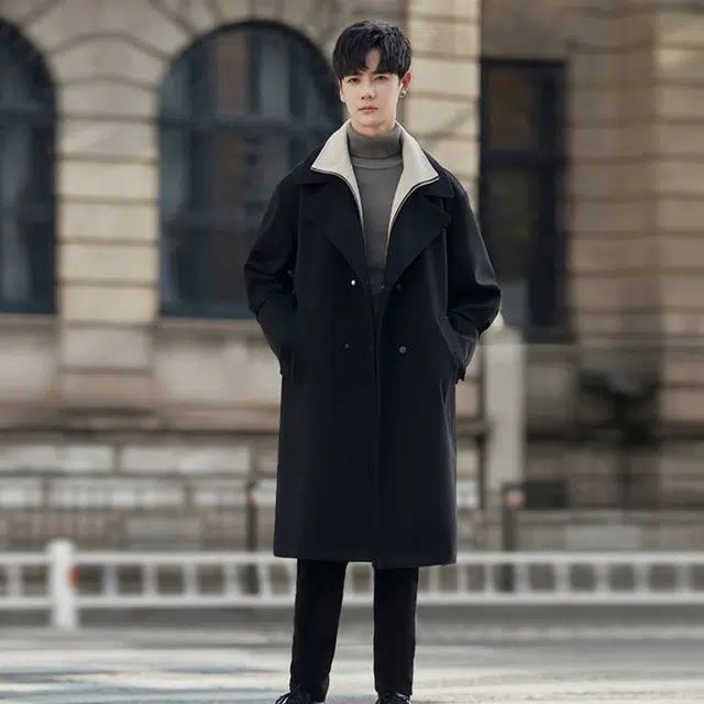 加荣 毛呢中长款英伦风秋季高级感过膝假两件呢子设计休闲百搭大衣 男女同款