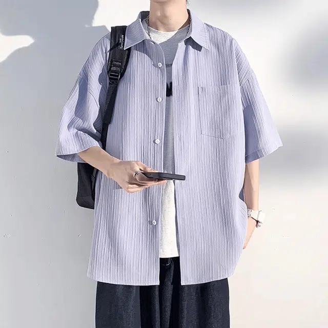 加荣 短袖透气休闲速干薄款潮牌痞帅七分巴洛克服外套衬衫 男女同款