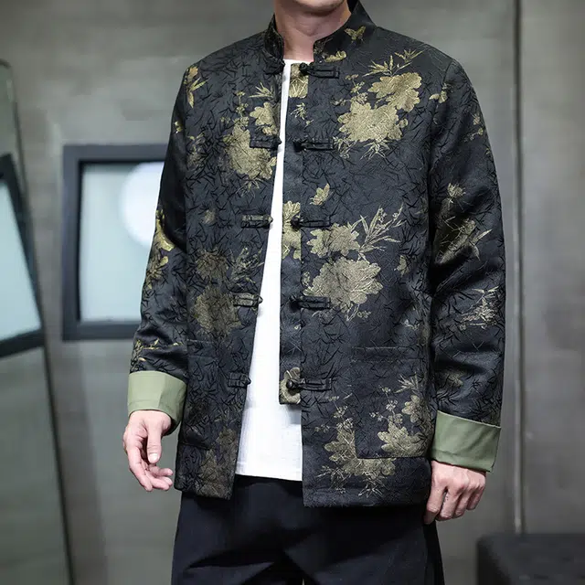 加荣 中国风印花季宽松松弛感中山装端复古盘扣唐装新中式衫时尚高级感立领改良汉服夹克外套 男女同款