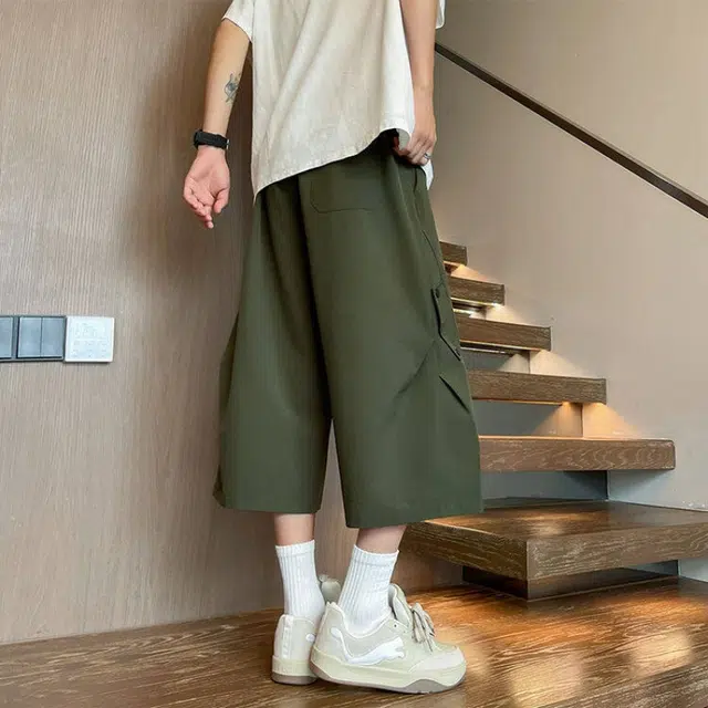 加荣 美式伞兵薄款冰丝透气速干垂感直筒休闲大码过膝潮流百搭七分裤工装短裤 男女同款