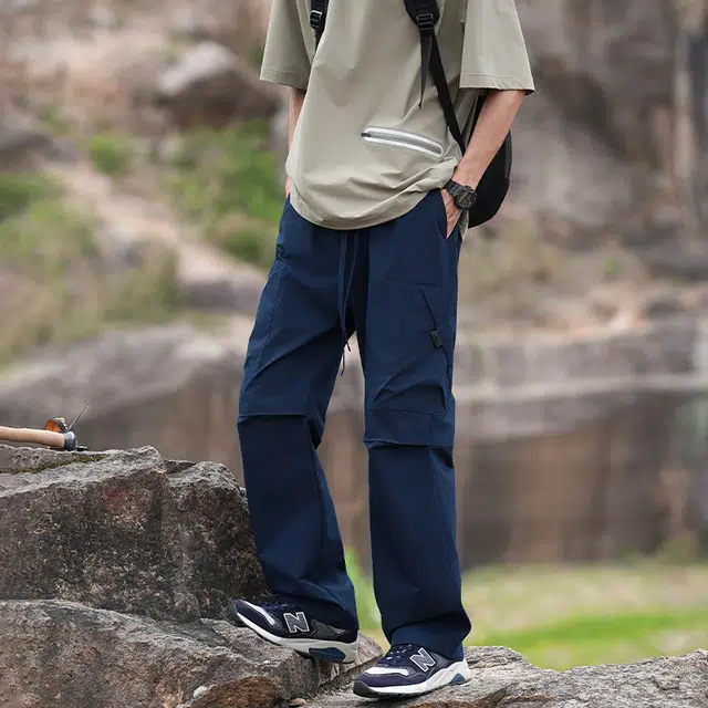 加荣 宽松直筒休闲裤潮牌帅气户外登山裤青少年山系徒步阔腿裤日系复古纯色长裤设计感工装裤 男女同款
