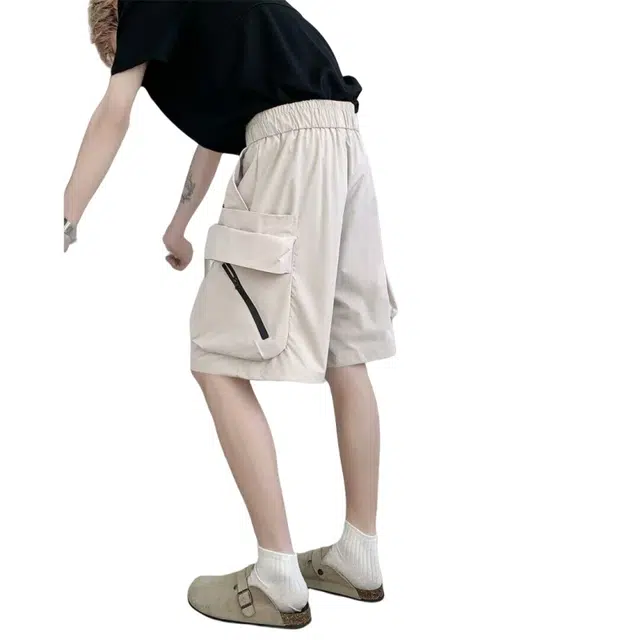 加荣 轻薄透气凉感青少年户外健身运动裤休闲直筒阔腿裤小众设计感潮流百搭松紧腰五分中裤外穿夏季工装短裤 男女同款