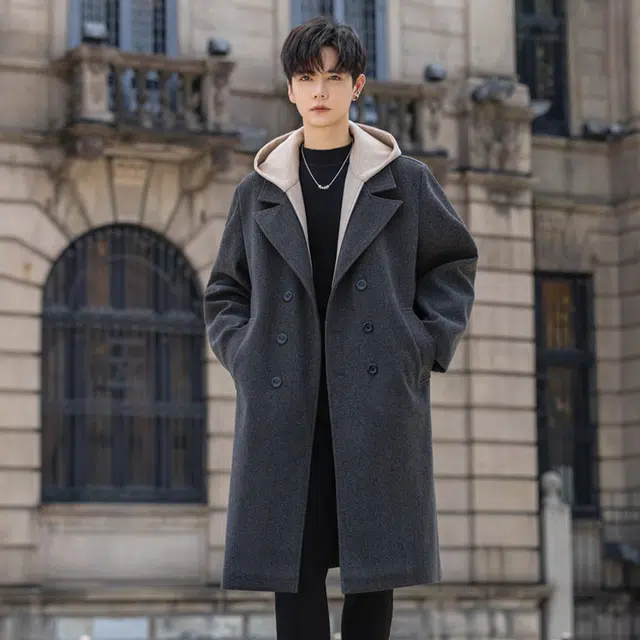 加荣 假两件连帽中长款舒适百搭休闲长袖大衣 男女同款