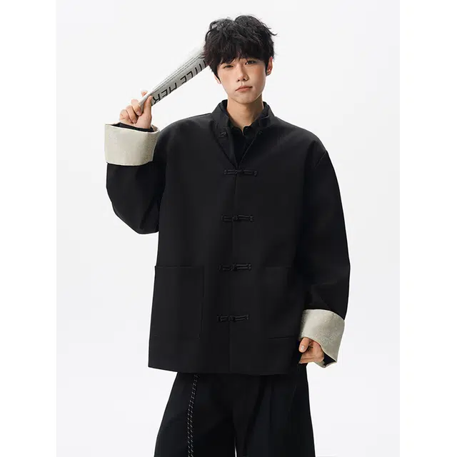 加荣 新中式立领夹克男复古盘扣高级感中山装年轻人唐装订婚礼服高街休闲痞帅上衣男装宽松设计感小众居士服外套 男女同款