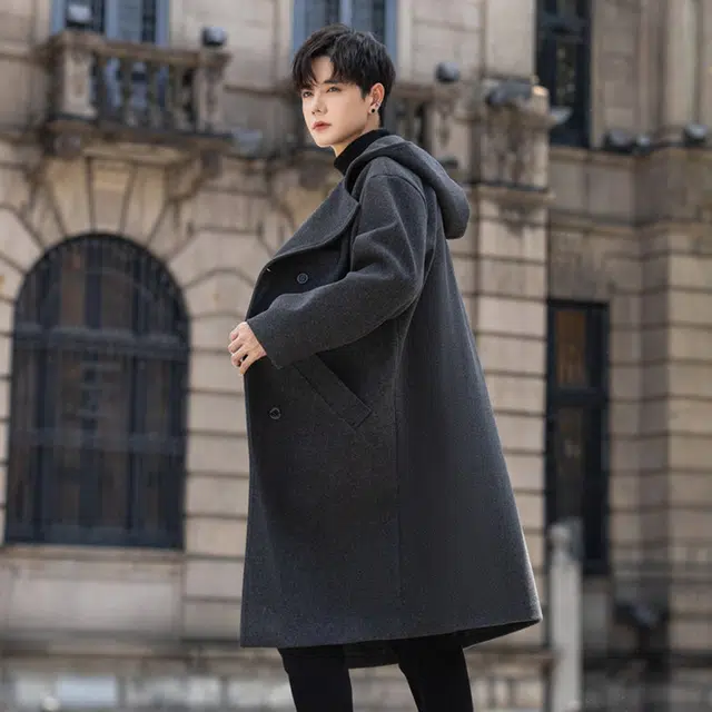 加荣 中长款宽松休闲毛呢秋季高级感连帽衣衫通勤百搭潮流时尚简约基础款大衣 男女同款