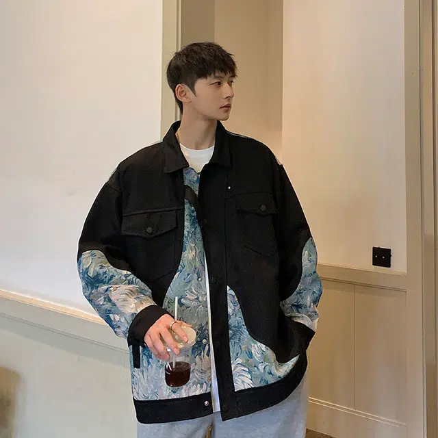 加荣 国潮刺绣宽松工装休闲百搭翻领中式国风时尚高级小众设计感衫夹克外套 男女同款