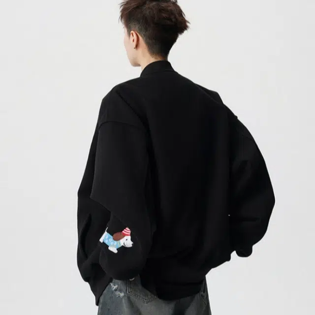 加荣 美式腊肠狗刺绣棒球领秋季休闲百搭呢子飞行复古潮牌运动青少年酷帅时尚高端情侣夹克外套 男女同款